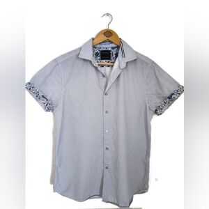 Denim & Flower Cotton Blue And White Pinstrt Button Down Shirt Top Size Large